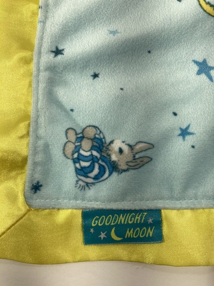 Goodnight Moon Bunny Rabbit Lovey Security Toy Plush Blanket Blue Yellow Satin - Picture 5 of 12